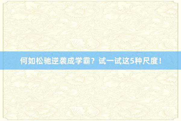 何如松驰逆袭成学霸？试一试这5种尺度！