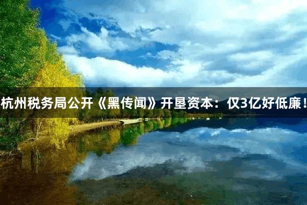 杭州税务局公开《黑传闻》开垦资本：仅3亿好低廉！